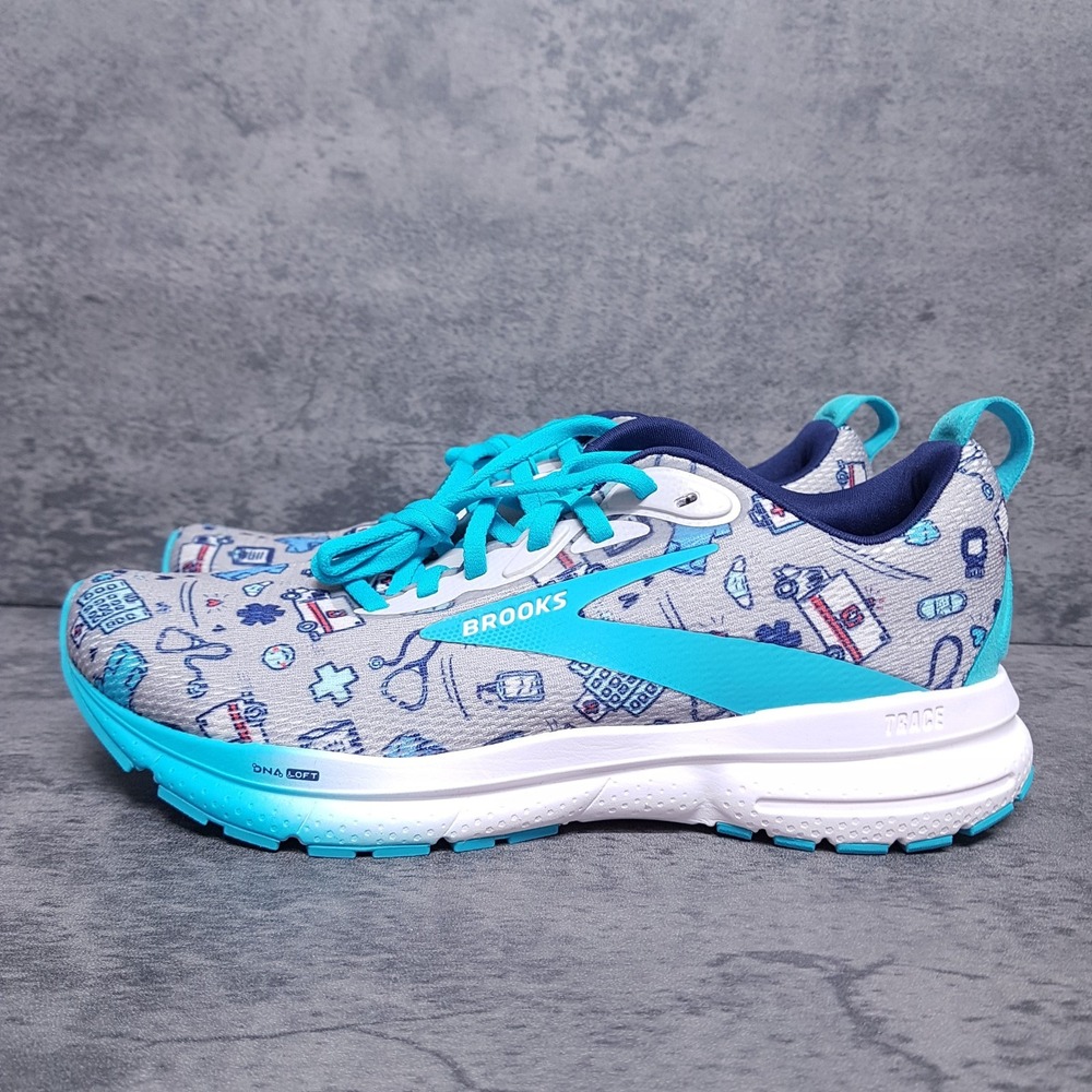 BROOKS Trace 4 Hero Pack Running Shoes Womens 8.5 Grey Blue Nurse Medical